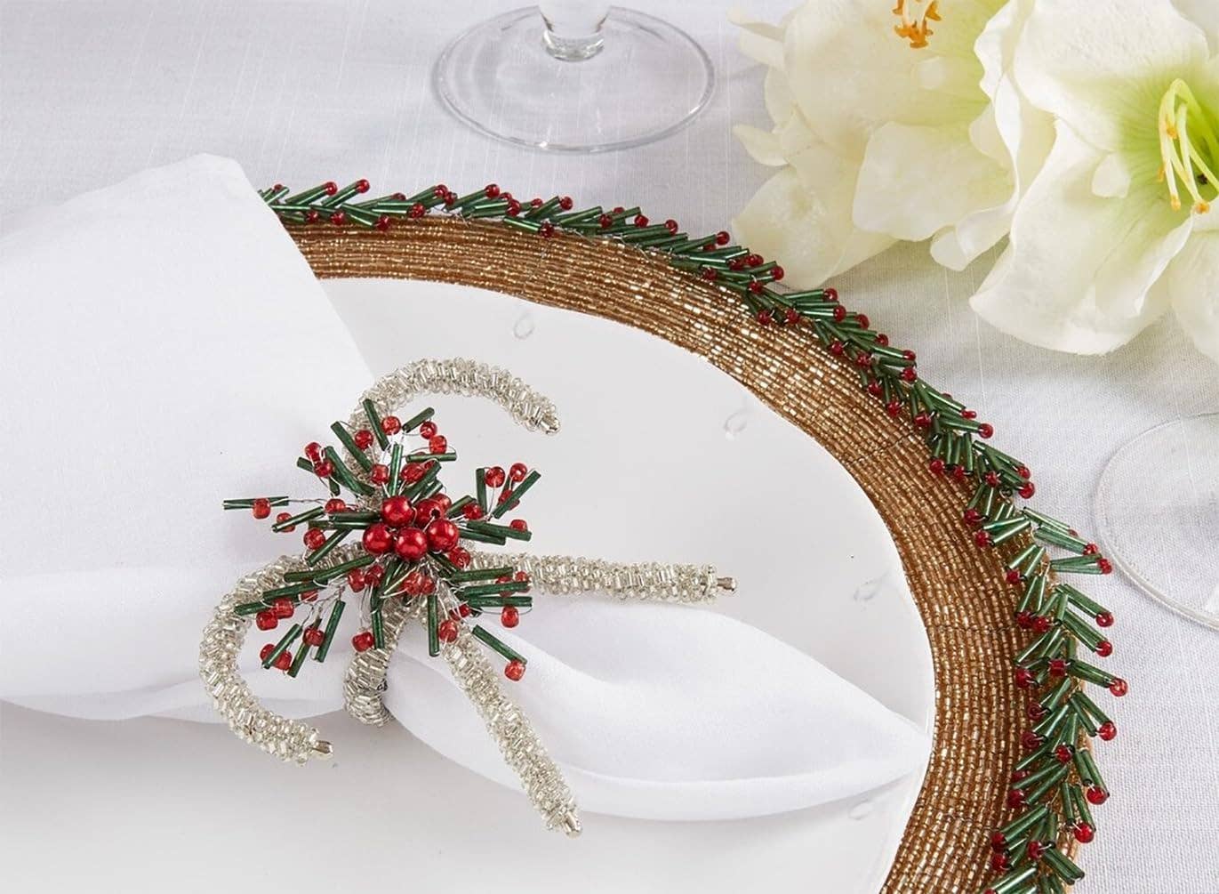 Beaded Candy Cane Silver Napkin Ring