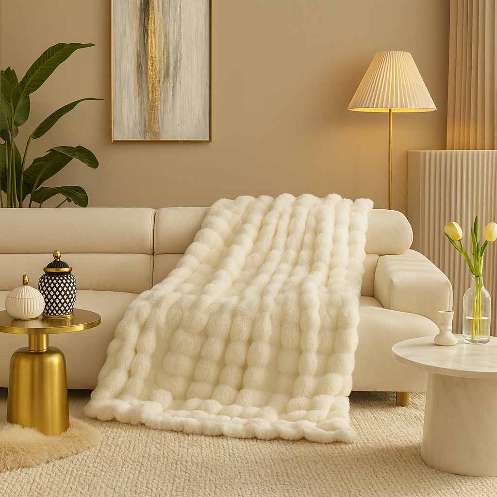 TH0047 - Ivory Bubble Faux Fur Throw Blanket – 50" x 60"