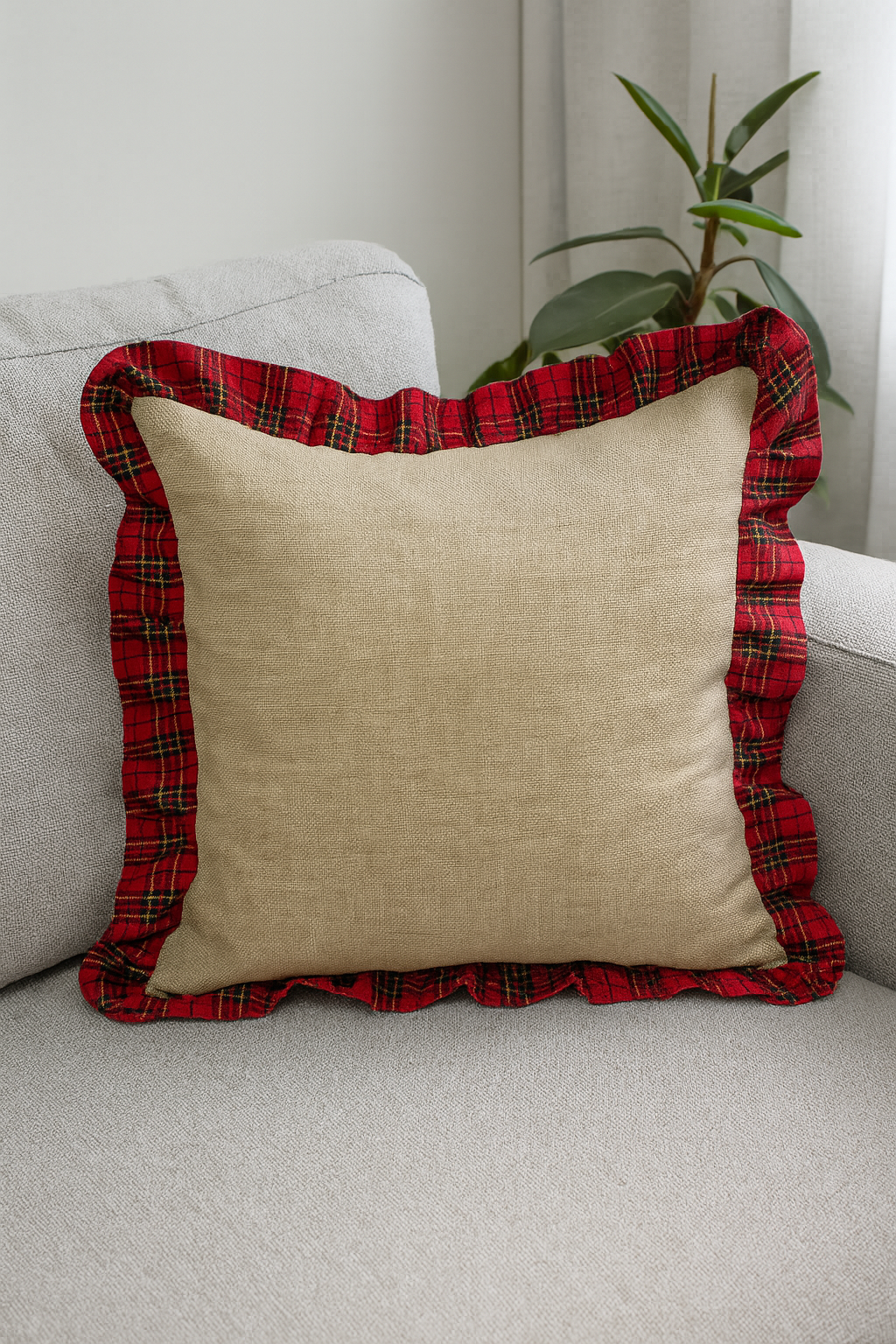 TBL0003 - Tartan Plaid Ruffle Trim 17" Decorative Throw Pillow