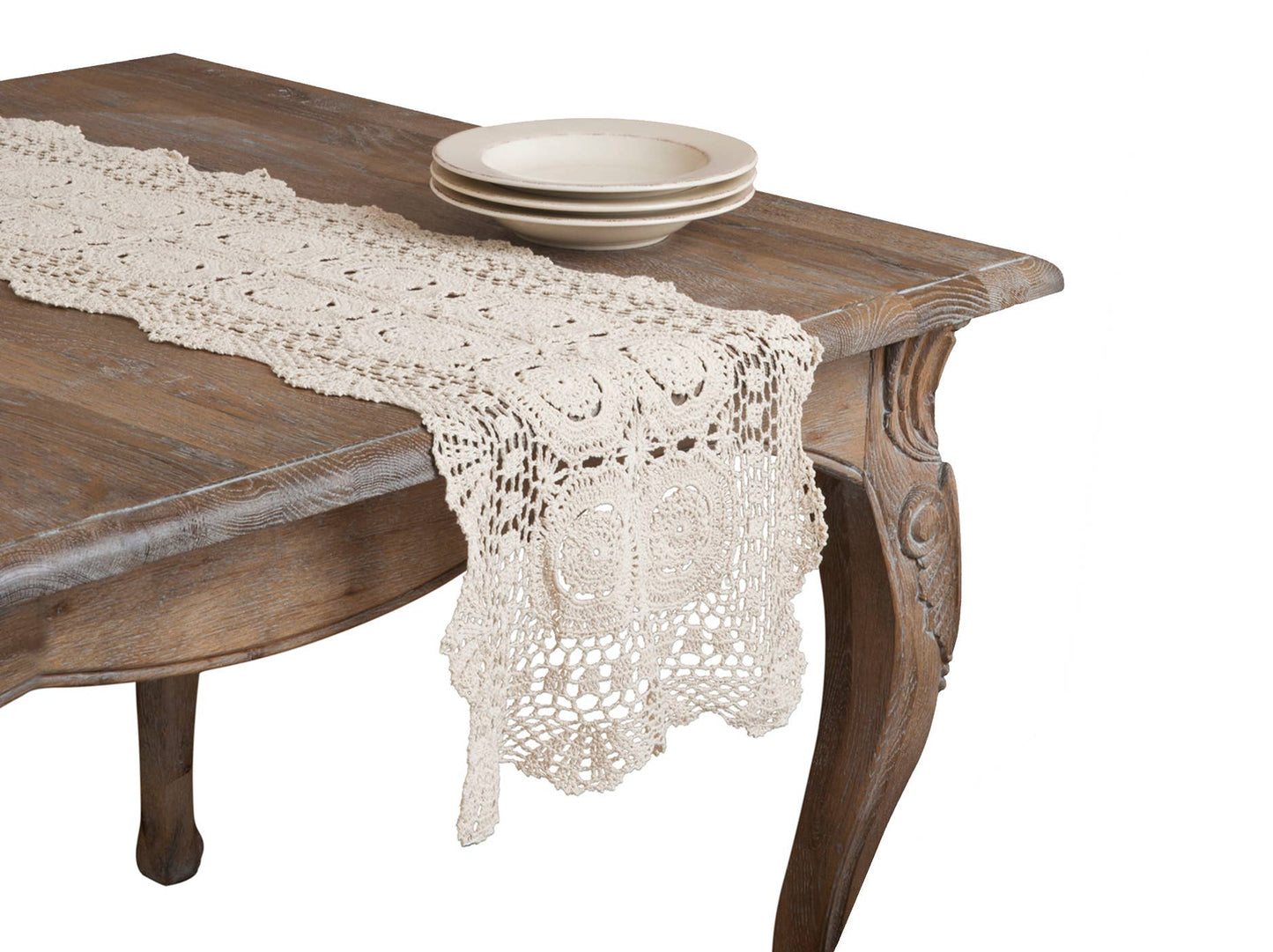 Ecru Handmade Cotton Crochet Lace Table Runner