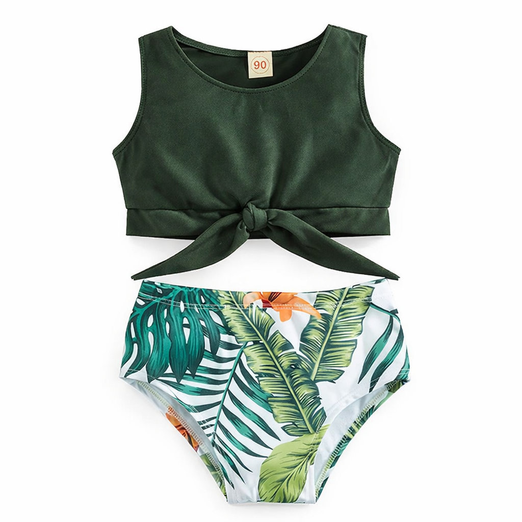 Green Tropical Toddler 2-Piece Little Girl Swimsuit Set