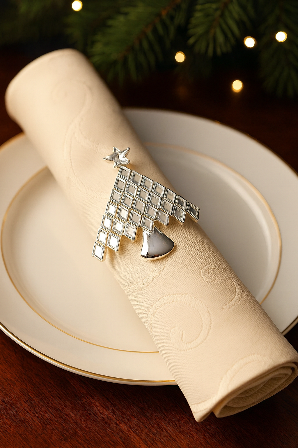 Silver Diamond Crystal Christmas Tree Napkin Ring