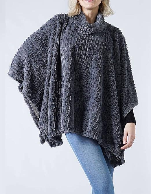 Grey Faux Fur Warm Cape Poncho