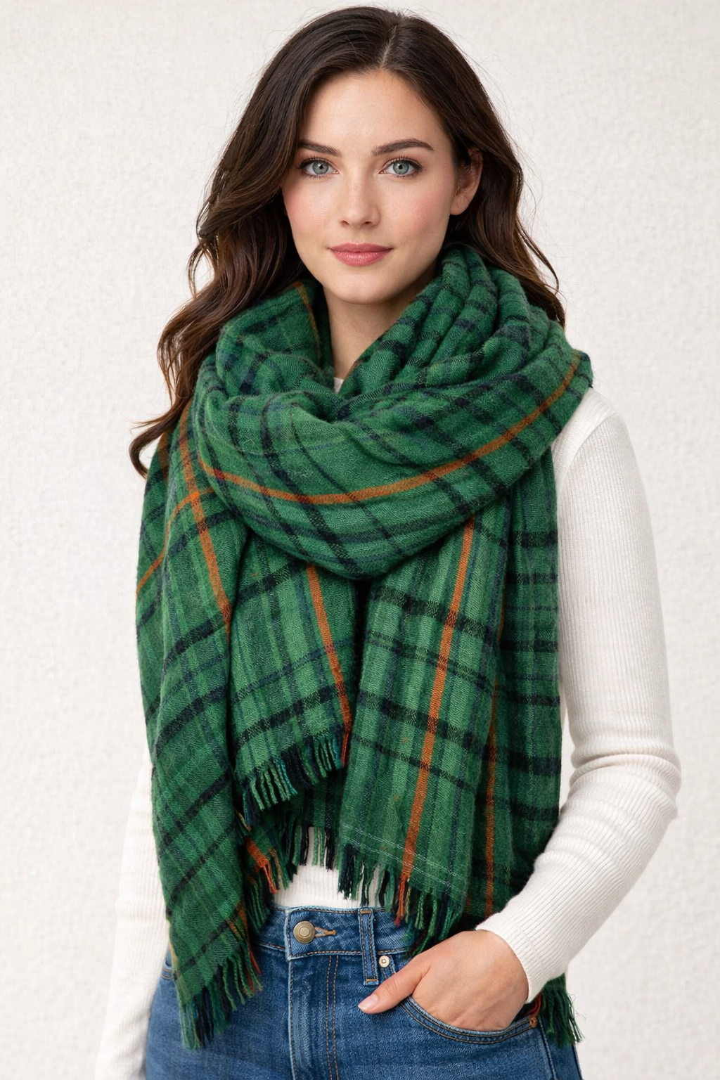Green Plaid Oversized Wrap Scarf