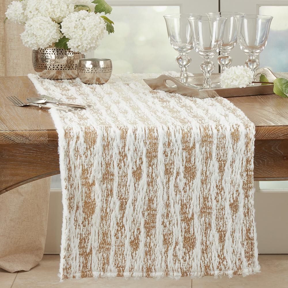 Gold Brushed Foil Faux Fur Table Runner