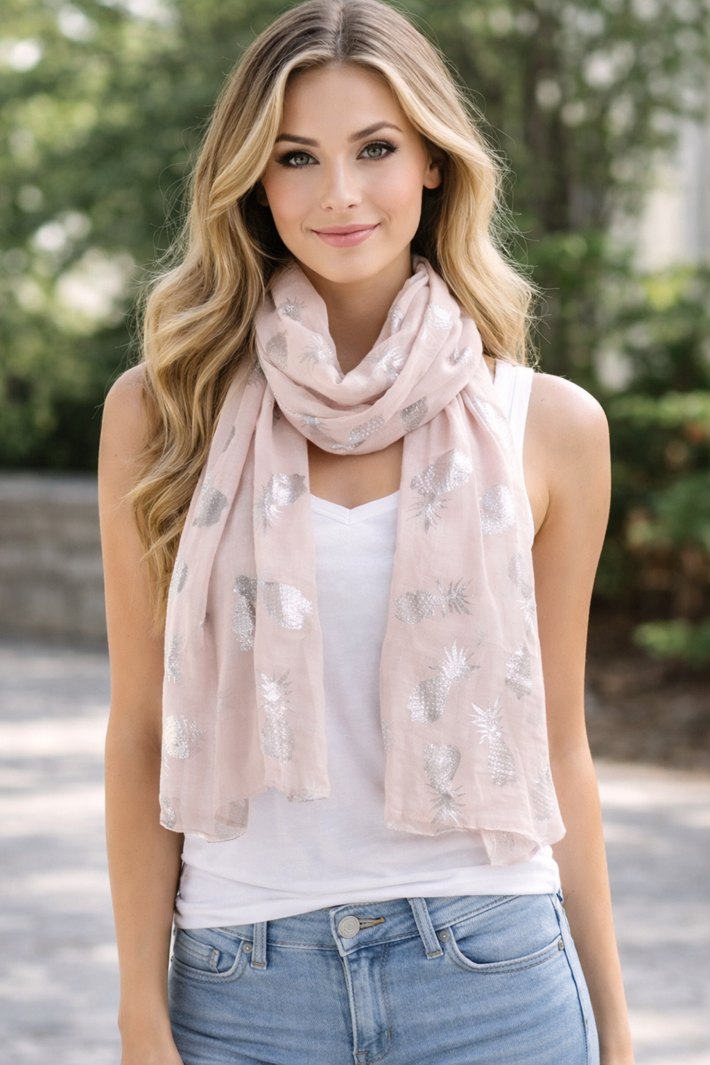 Pink Silver Pineapple Wrap Scarf