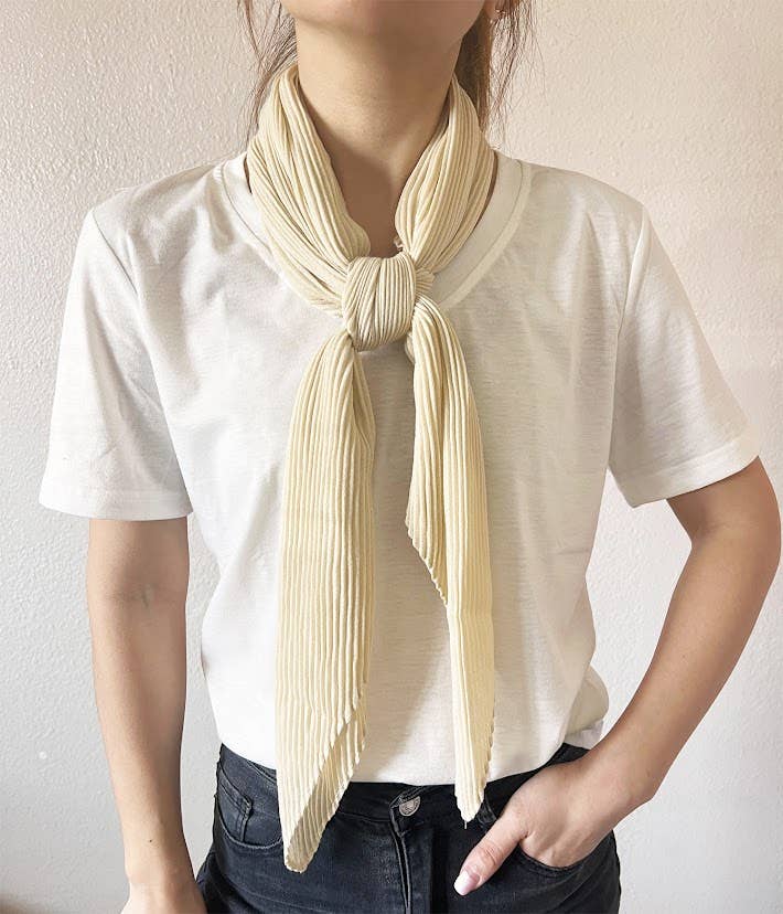 Ivory Crinkle Pleated Soft Square Scarf