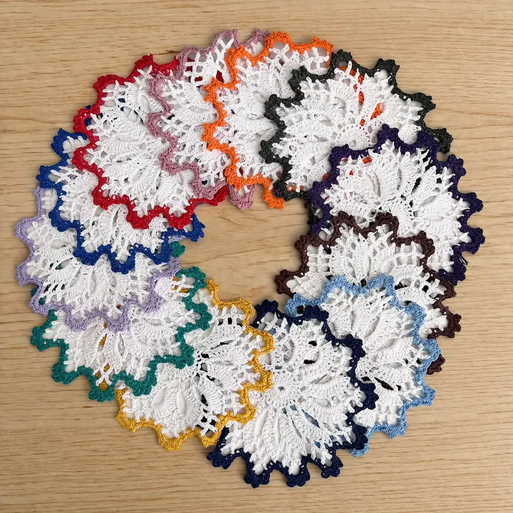 Handmade Crochet Cotton Whirlwind 6" Two-Tone Coaster Doily