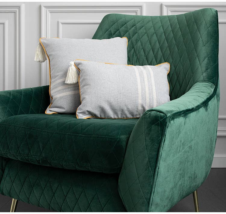 Stitched Grey Gold Piping Border 18" Throw Pillow