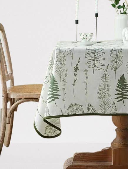 Green Wildflower White Tablecloth