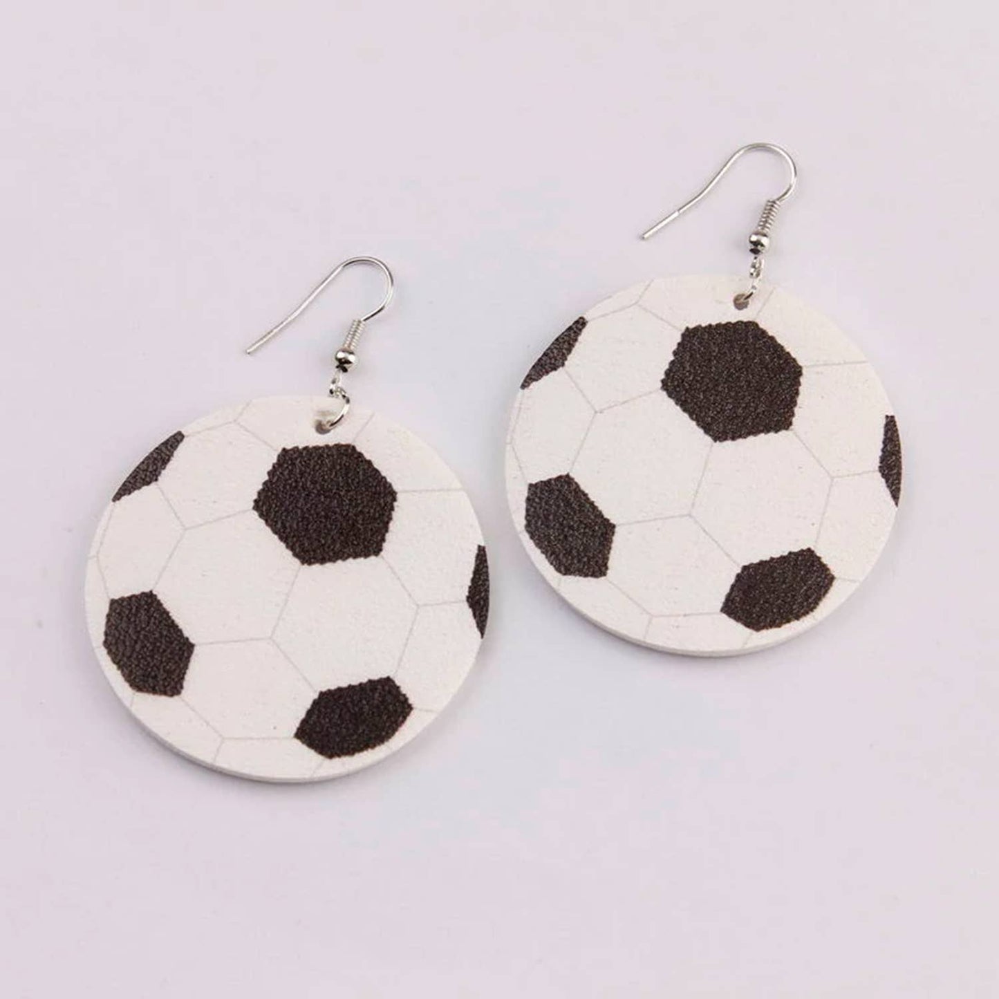 White & Black Soccer Sport Leather Dangle Earrings