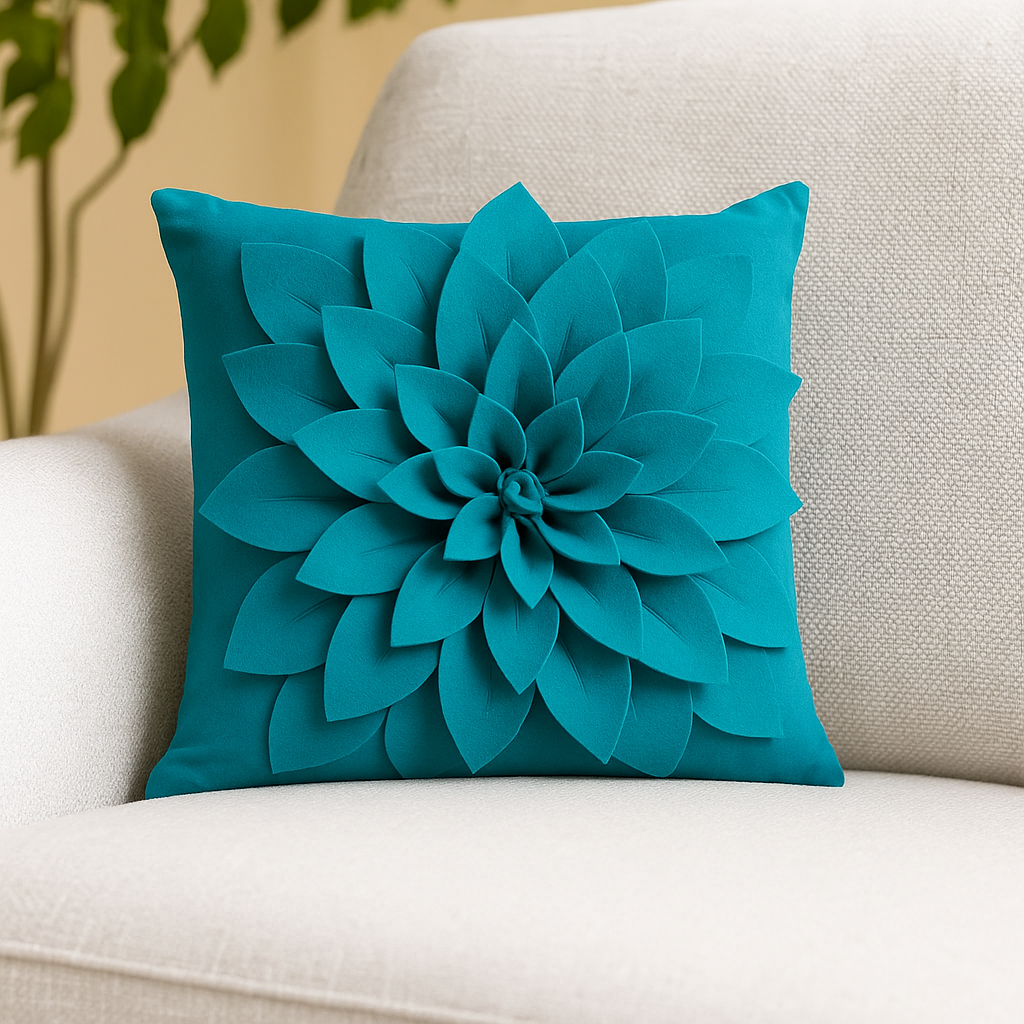 Teal 3D Flower Petal 17" Decorative Throw Pillow