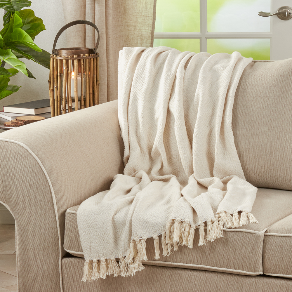 Ivory Diamond Weave Cotton Throw Blanket - 50"x60"