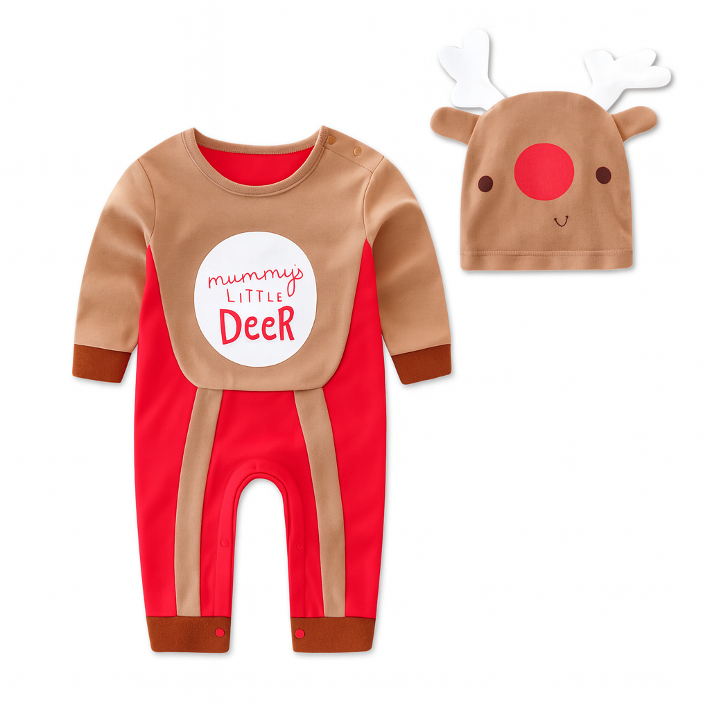 Brown Deer Cotton 2-Piece Baby Romper