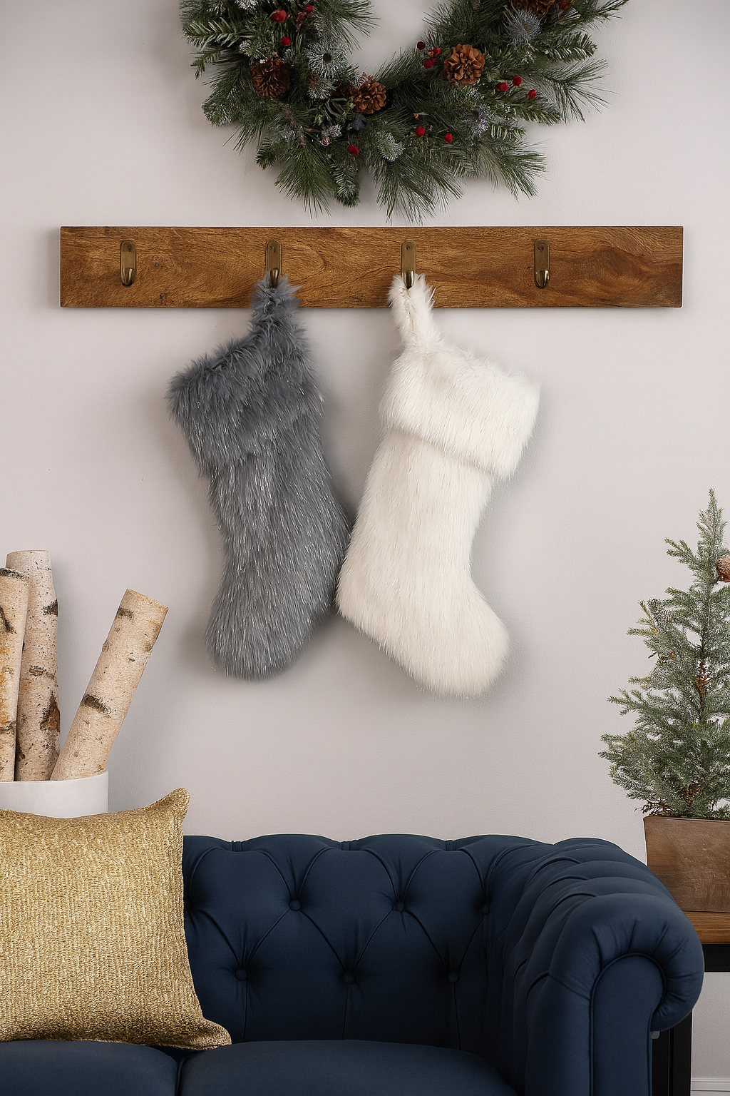 Faux Fur Silver Lurex Thread Christmas Stocking