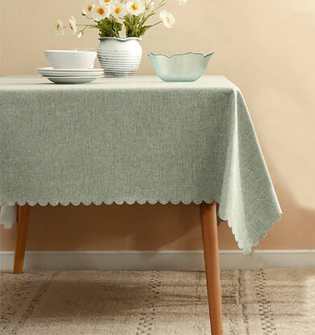 Sage Green Scalloped Border Wrinkle-Free Tablecloth