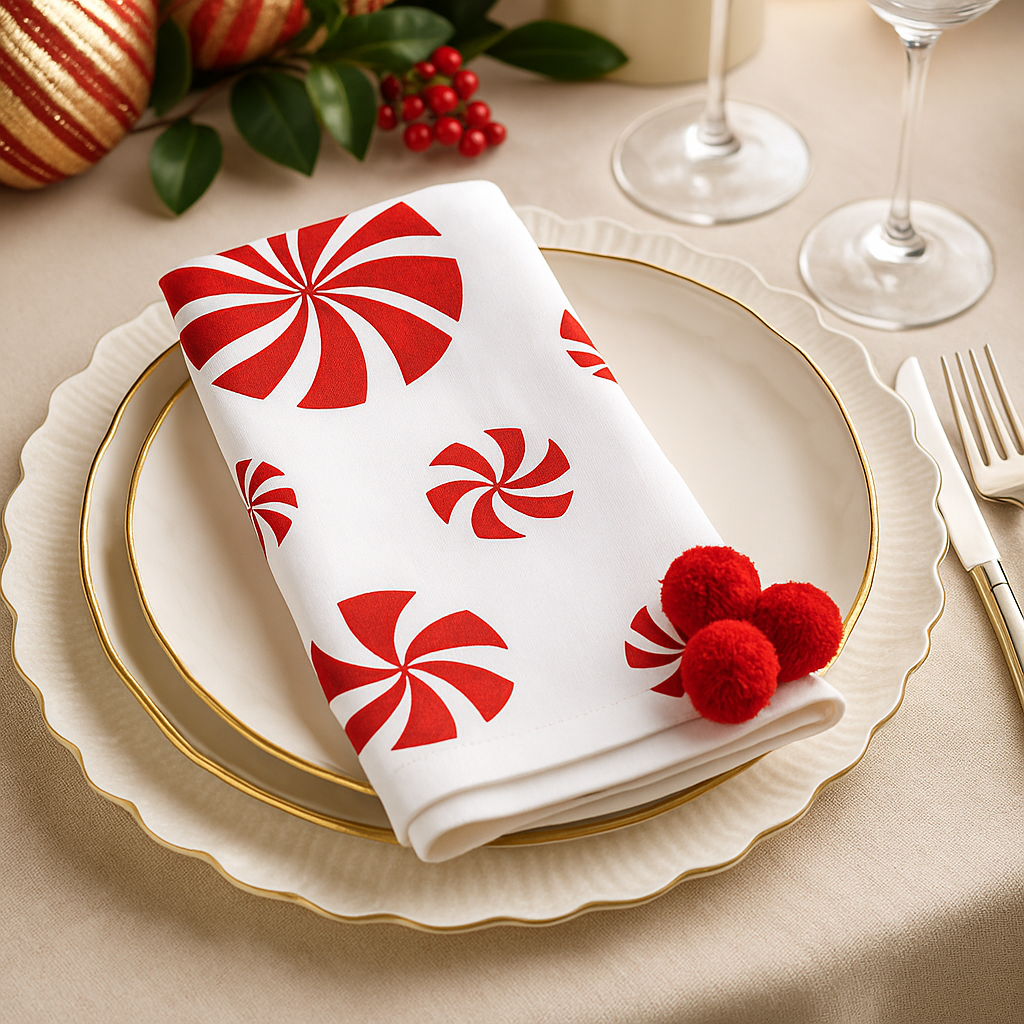 6153 - Peppermints Red-White Cotton 20" Dinner Napkin