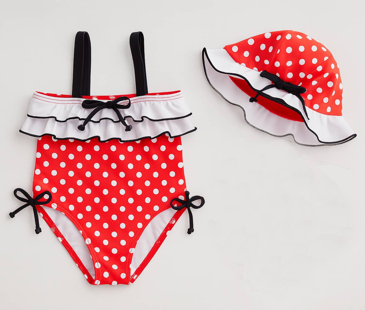 Red-White Plaid Ruffled 2pcs Girl Swimsuit Set
