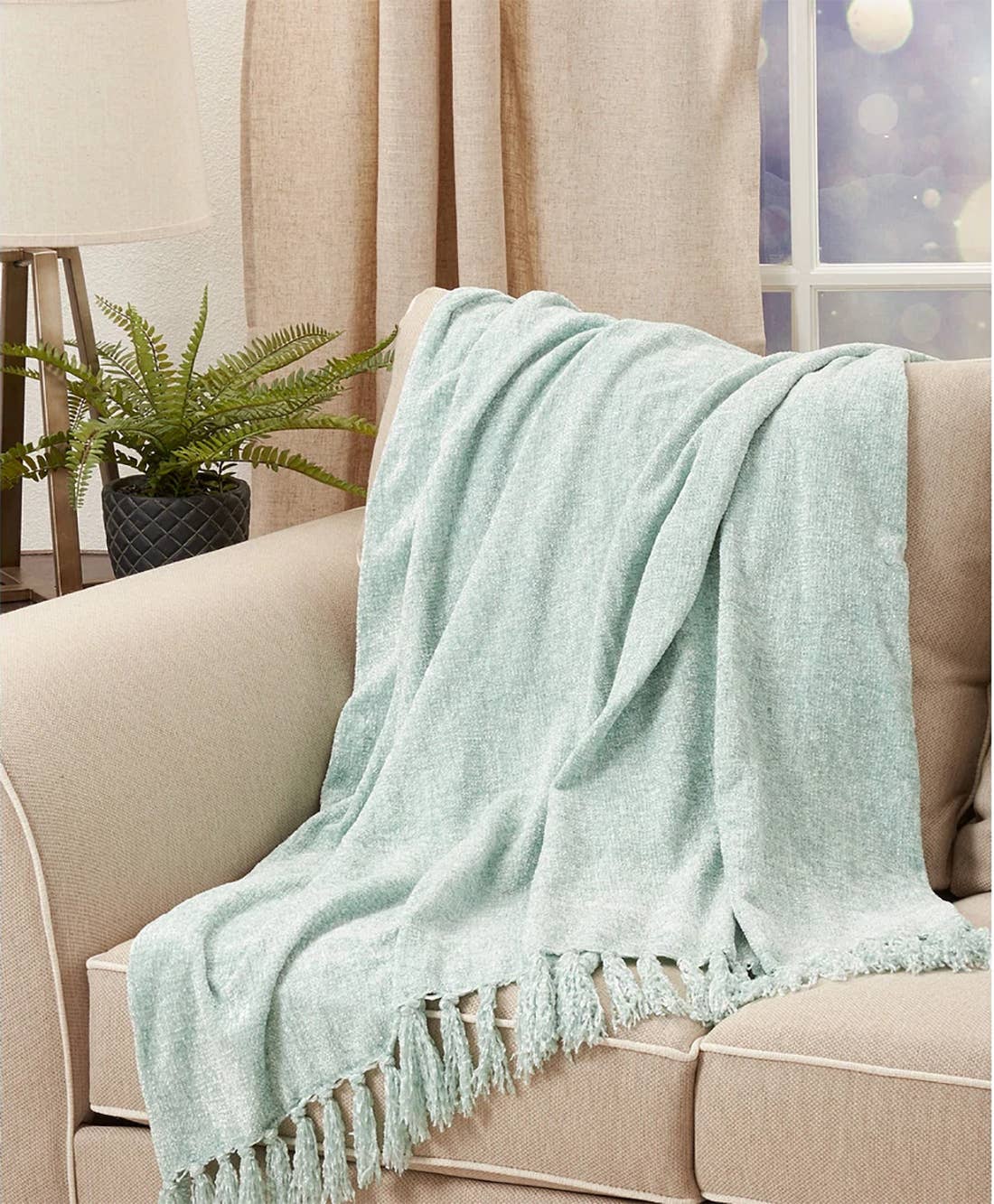 Aqua Chenille Fringed 50x60 Throw Blanket