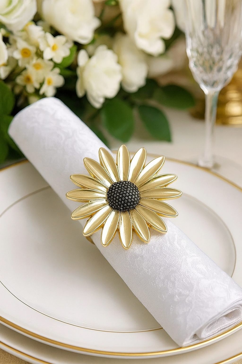 Gold Sunflower Metal Napkin Ring