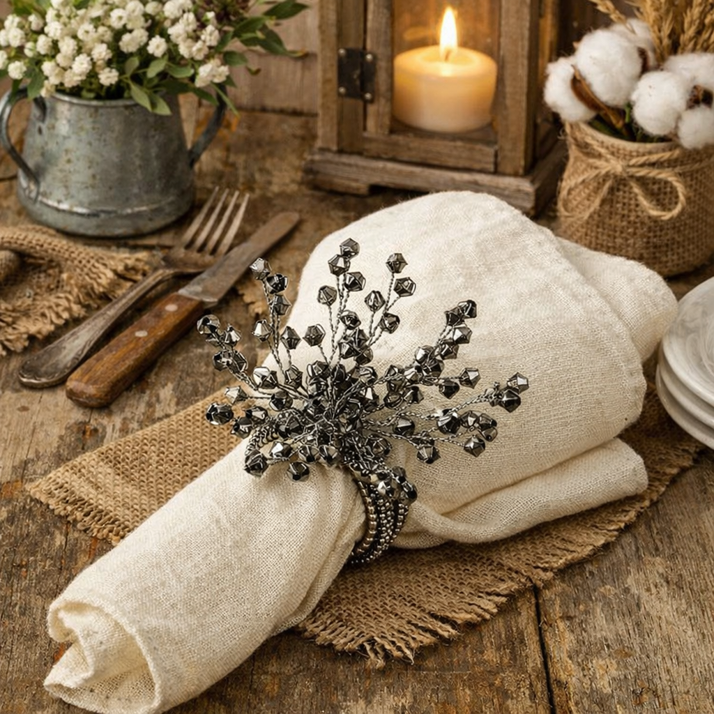 Silver Beaded Napkin Ring