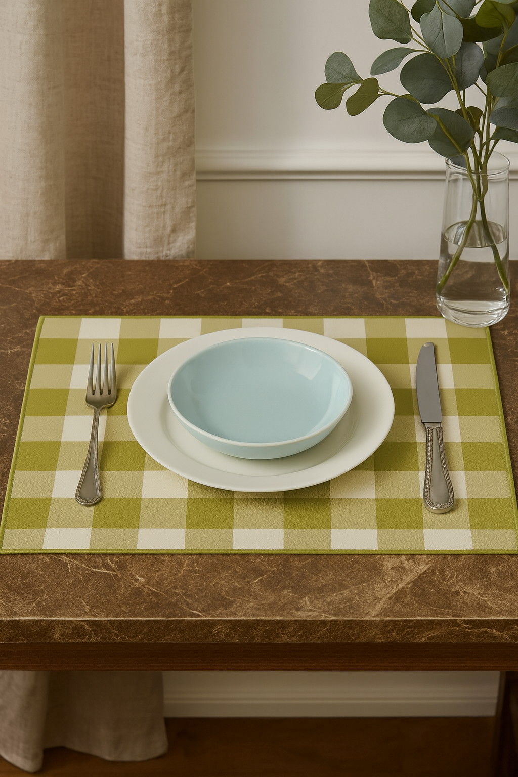 Lime-White Reversible Buffalo Plaid Placemat - 14"x 20"