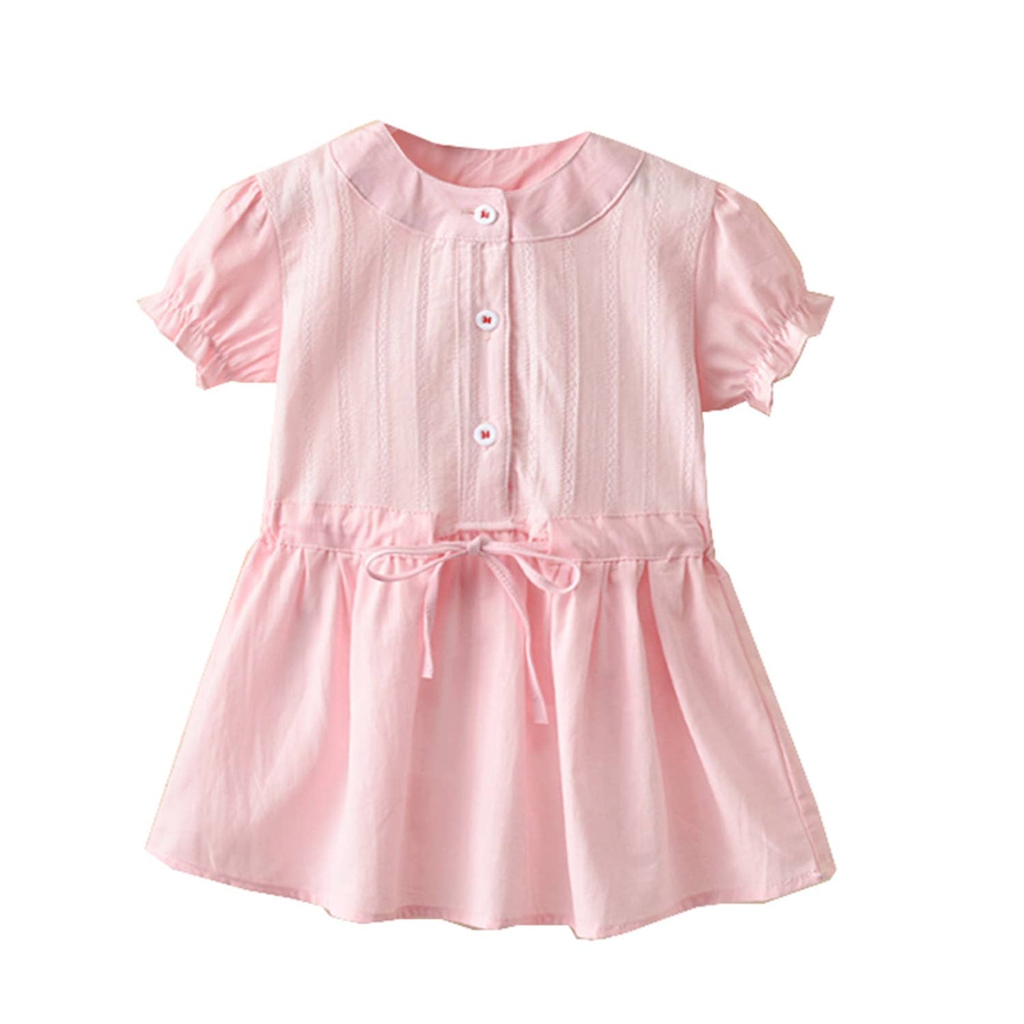 Pink Waist Drawstring Cotton Girl Dress