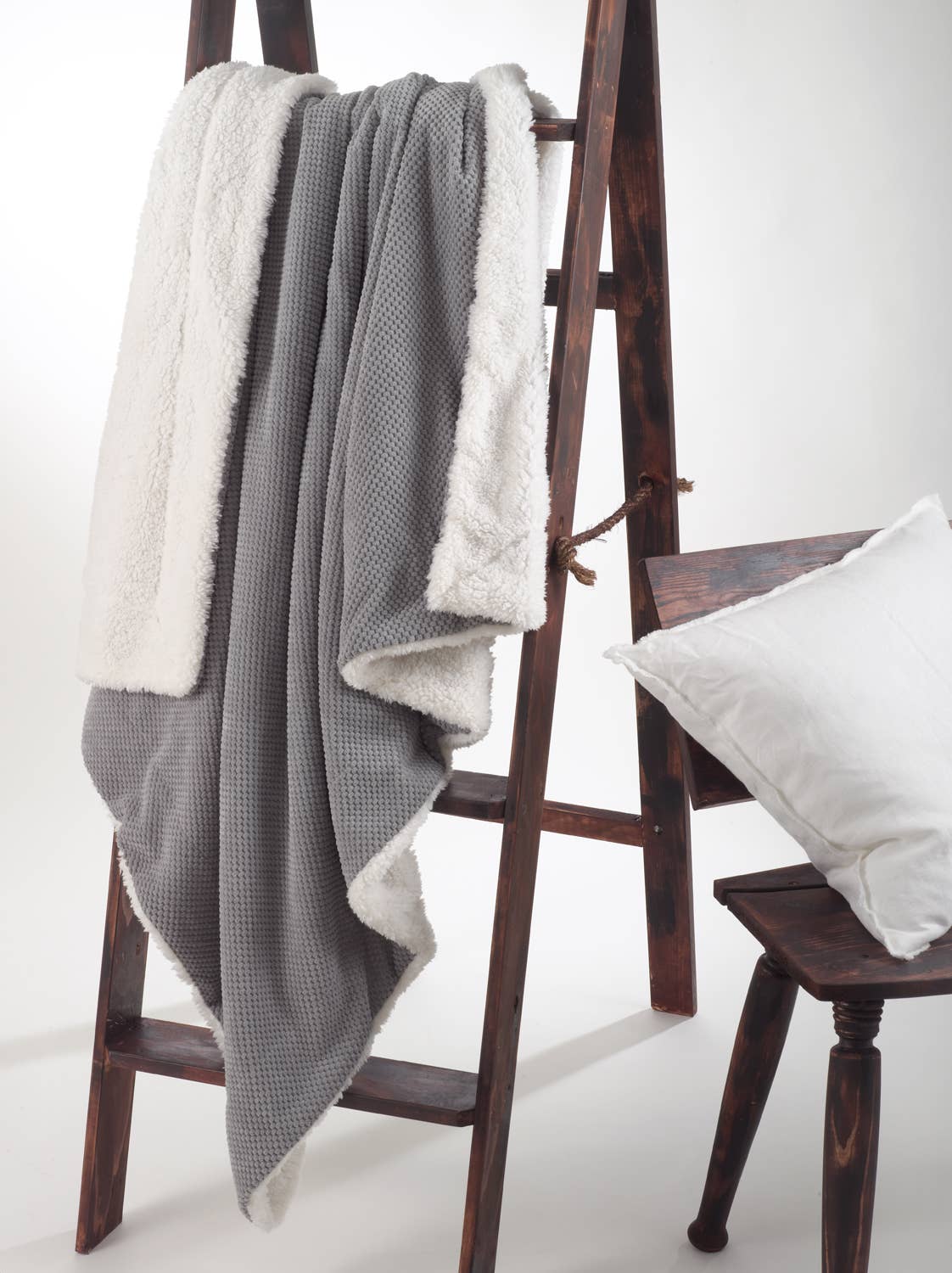 Gray Reversible Corduroy Sherpa Throw Blanket