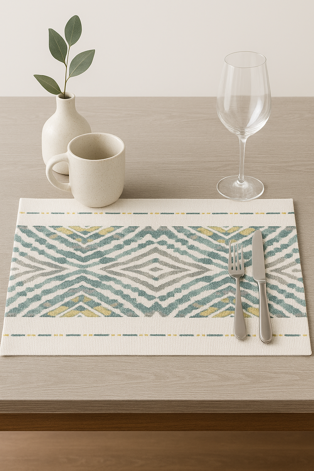 Green Geometric Print Cotton Placemat - 14"x19"