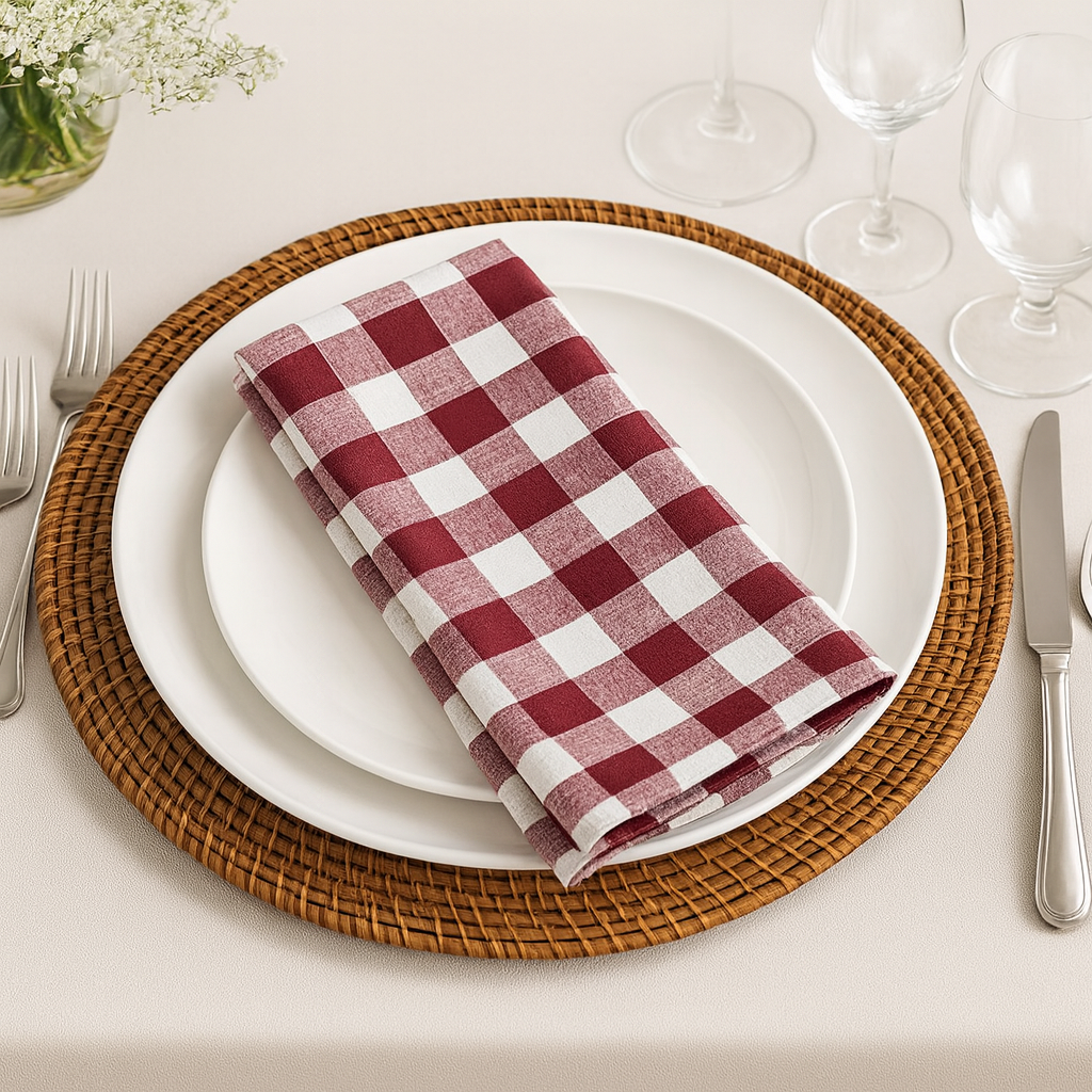 Classic Gingham Wine & White 20" Cloth Dinner Napkin