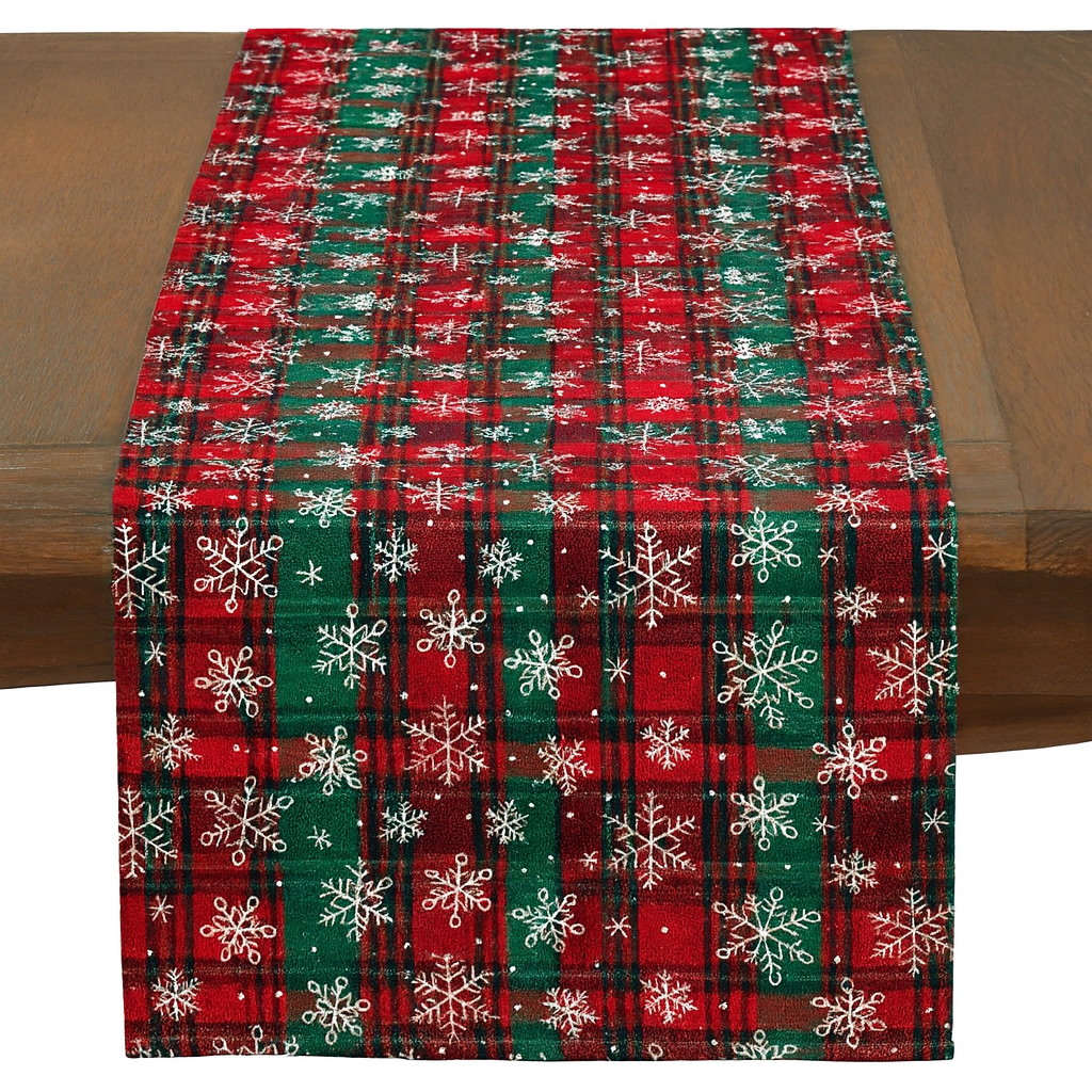 Snowflake Classic Plaid Table Runner - 13"x73"