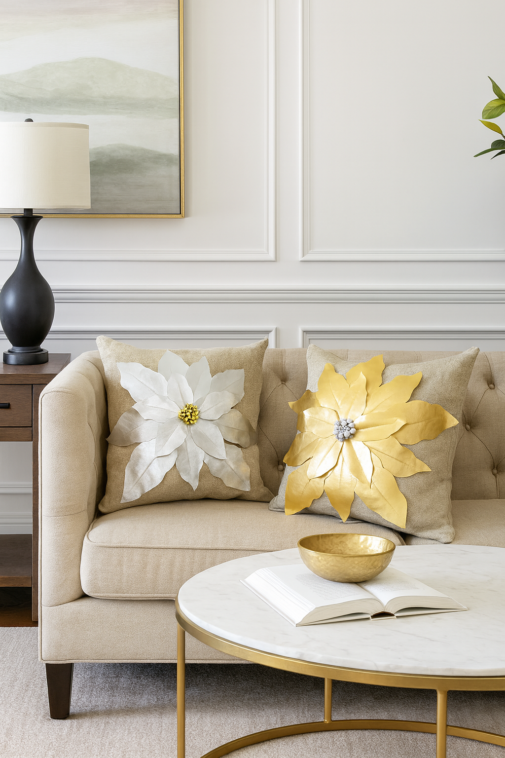 3D Metallic Foil Poinsettia Flower 17" Throw Pillow