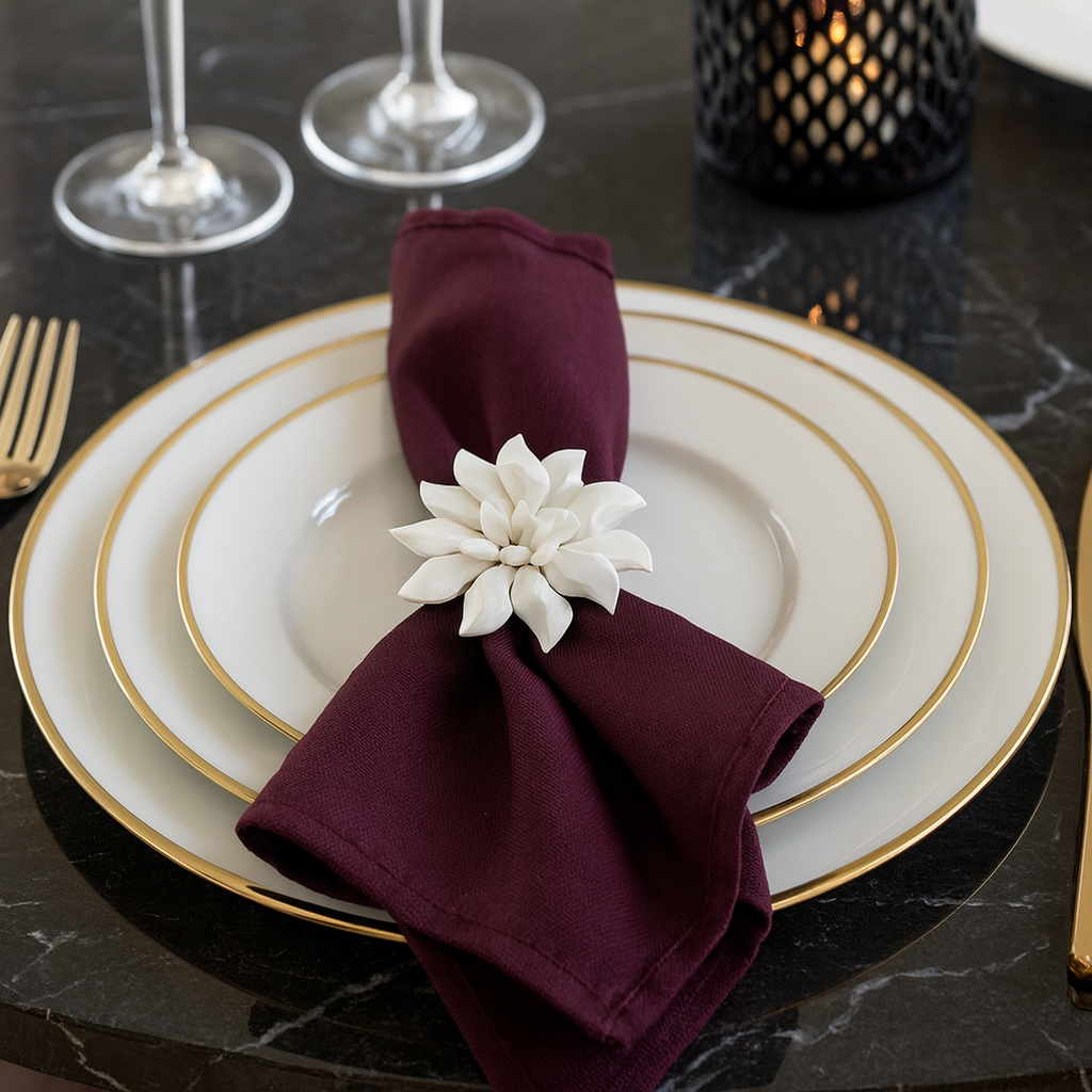 White Flower Design Napkin Ring