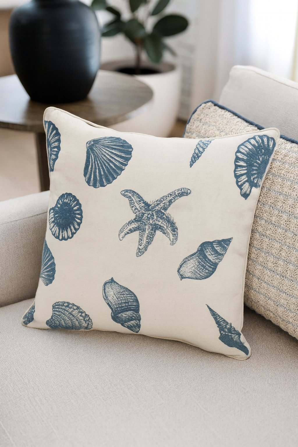1310 - Indigo SeaShell Down-Filled 18" Throw Pillow