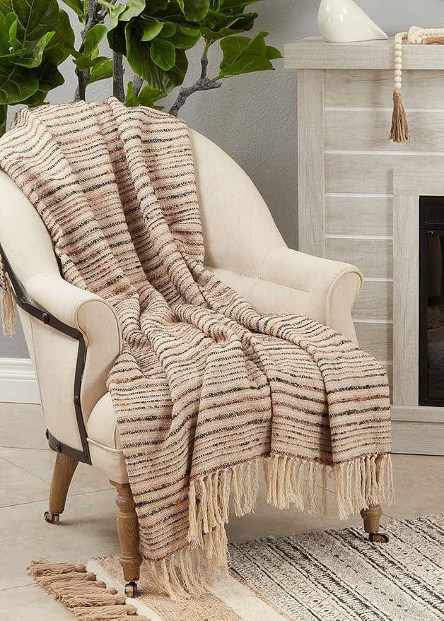 Natural Rayon Cotton Woven Striped Throw Blanket - 50"x60"