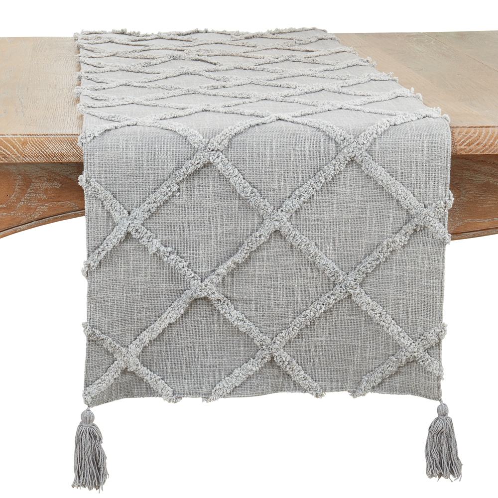 4400 - Grey Diamond Tufted Pure Cotton Table Runner