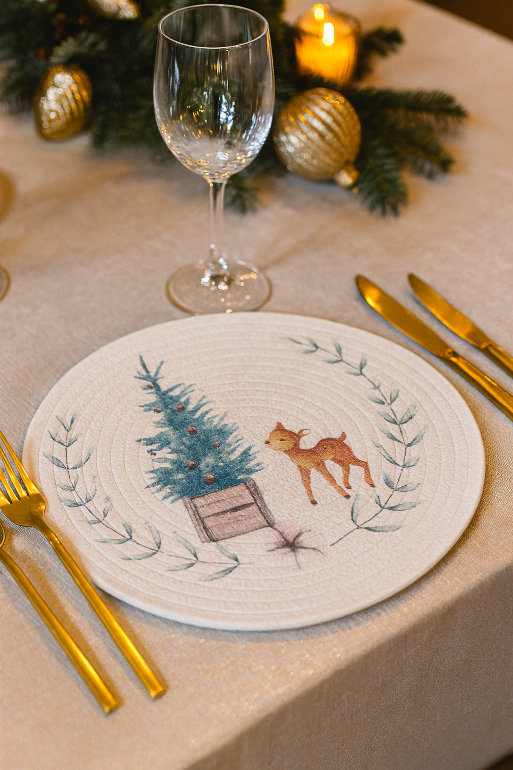 PM0034 - Deer Woven Cotton Blend Heat Resistant 12" Placemat