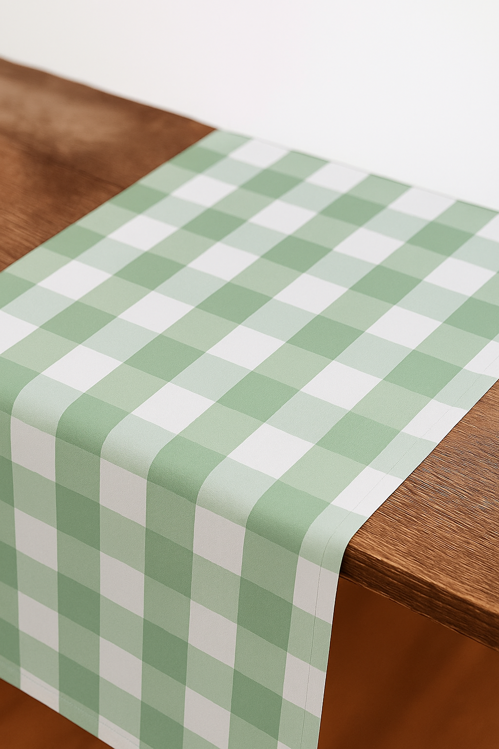 Sage-White Handmade Buffalo Check Table Runner