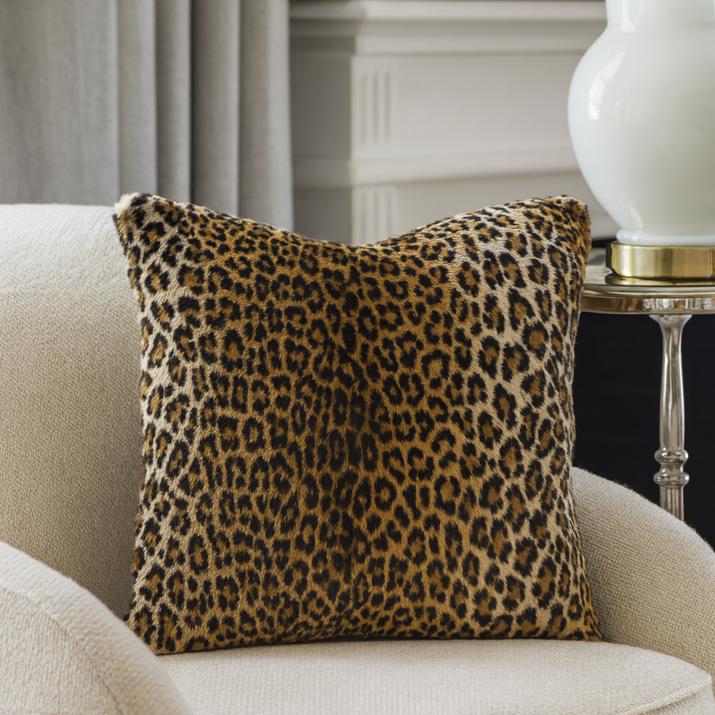 7406 - Brown Cheetah Print Faux Fur 18" Throw Pillow