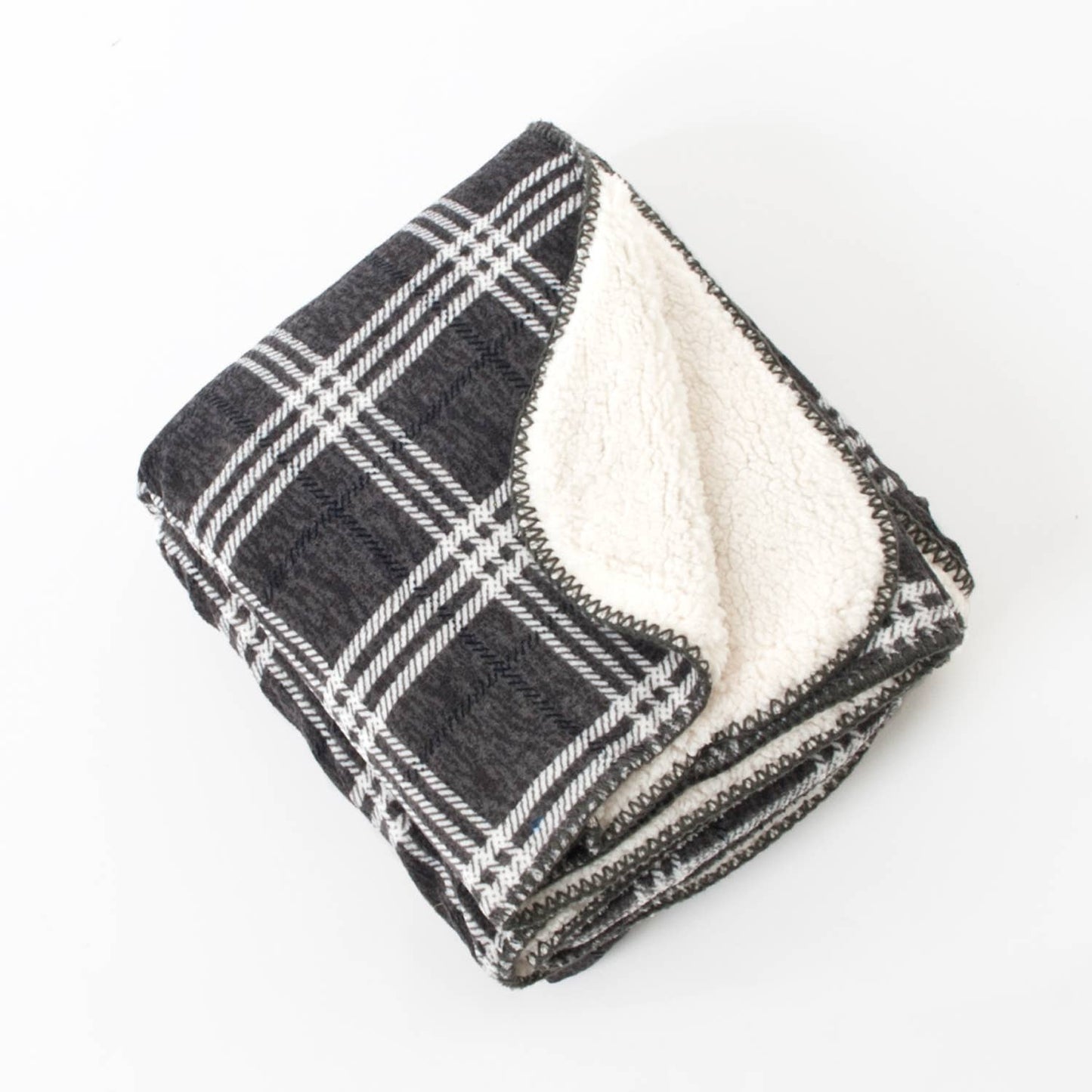 Dark Grey Plaid Sherpa 50x60 Inch Throw Blanket