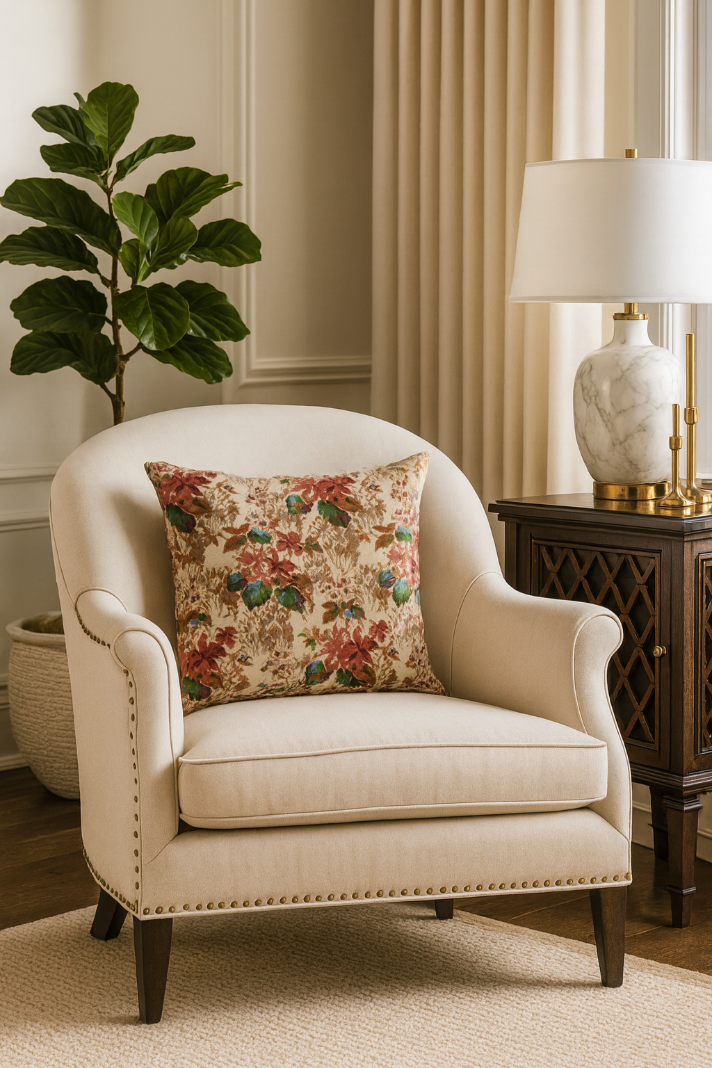 9108 - IvoryJacquard Flower 18" Throw Pillow