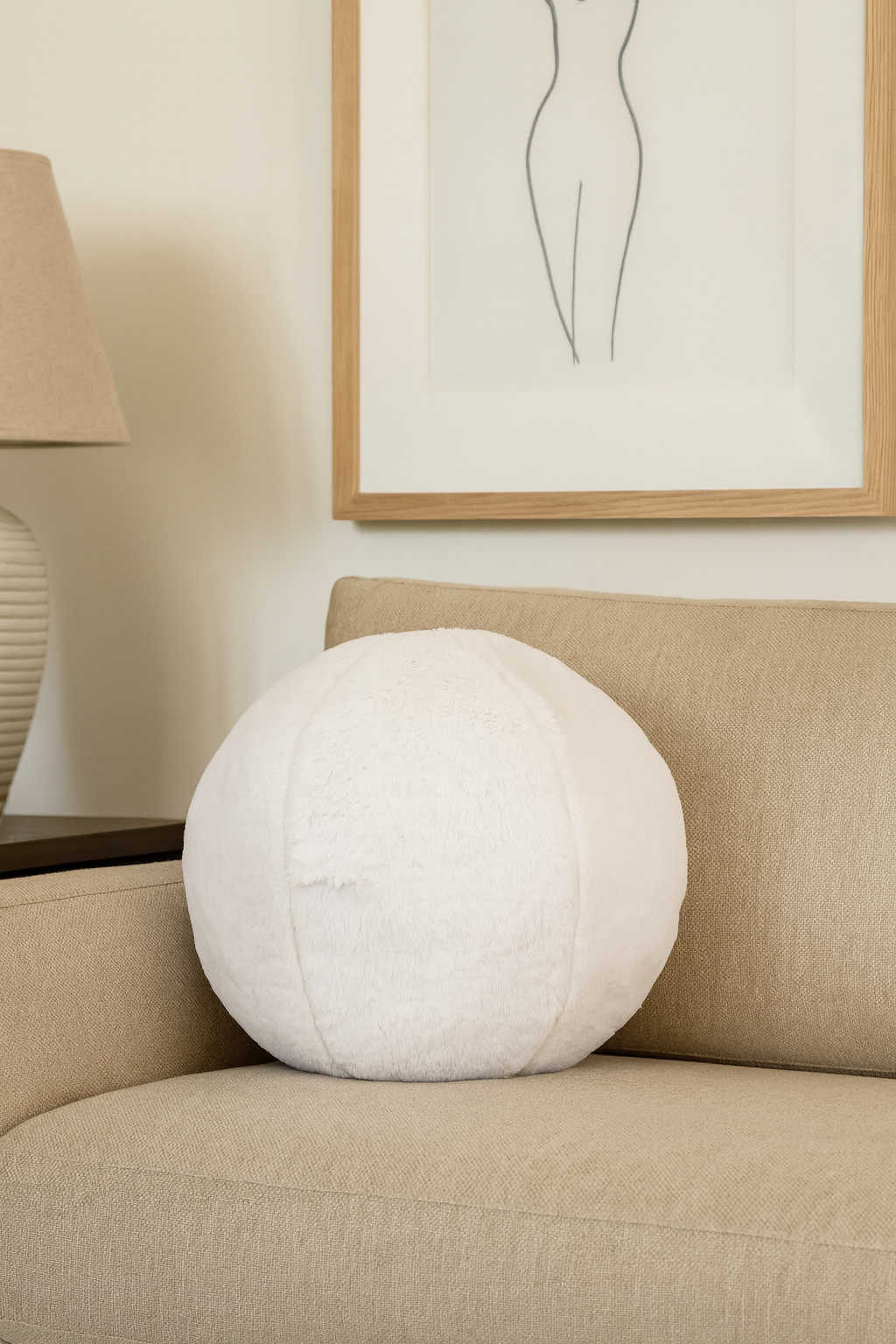 White Faux Fur 11" Round Ball Plush Throw Pillow