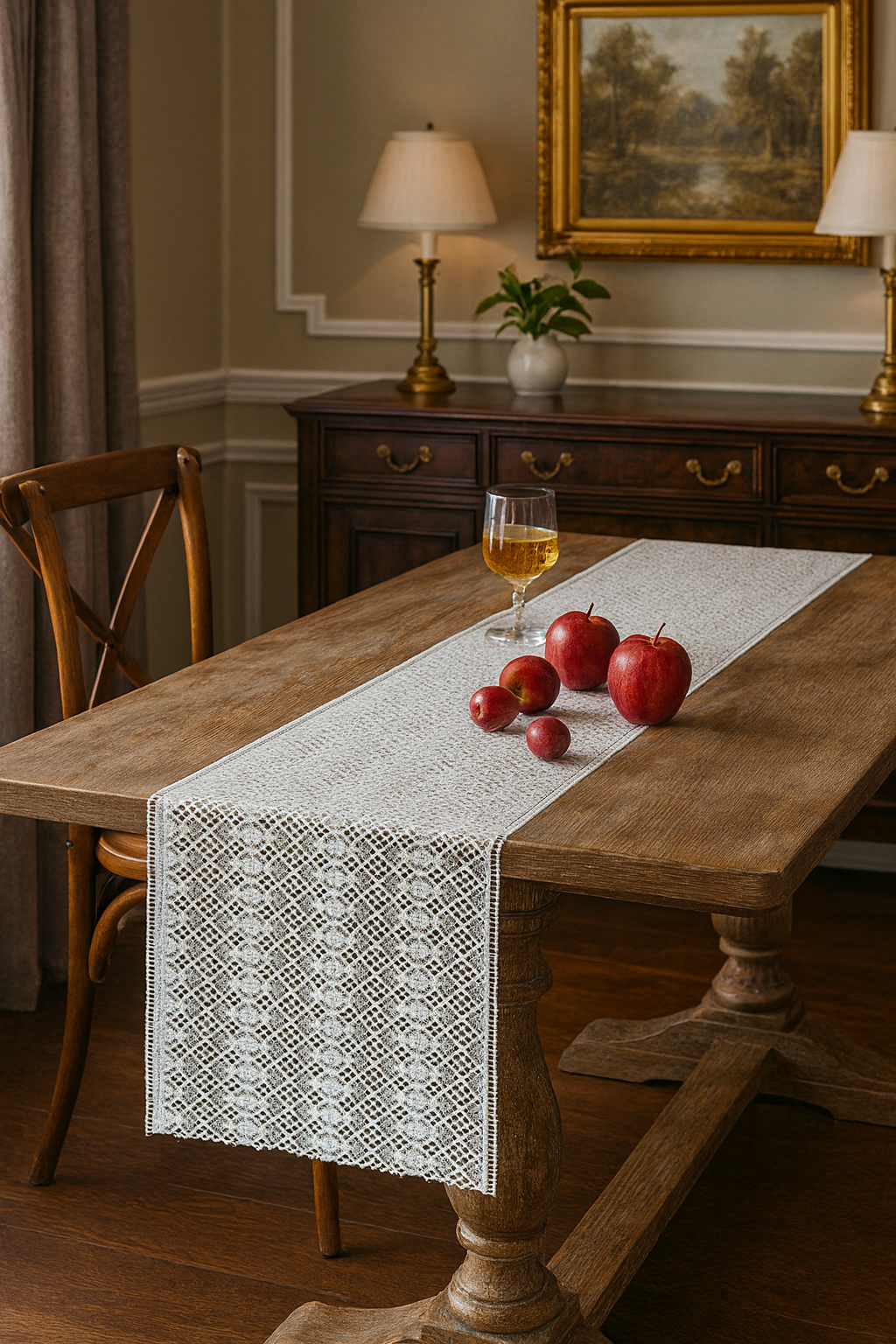 Embroidered Floral Hollow Lace 14"x71" White Table Runner