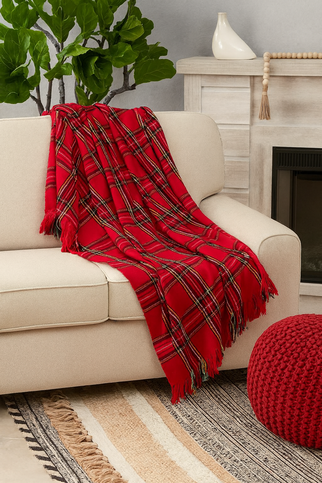 Red Tartan Plaid Cozy Festive 50X60 Inch Throw Blanket