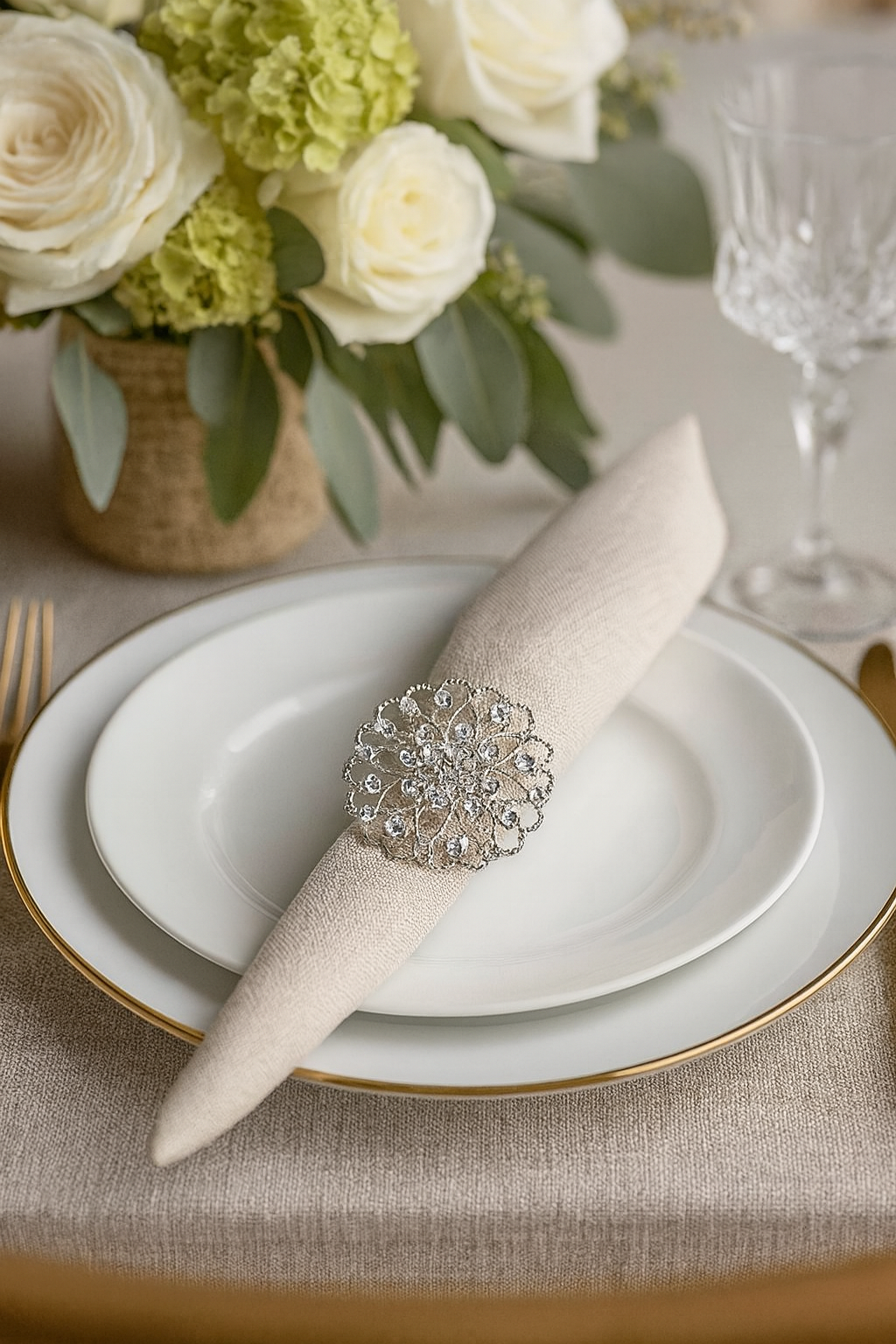 Silver Jeweled Crystal Flower Napkin Ring