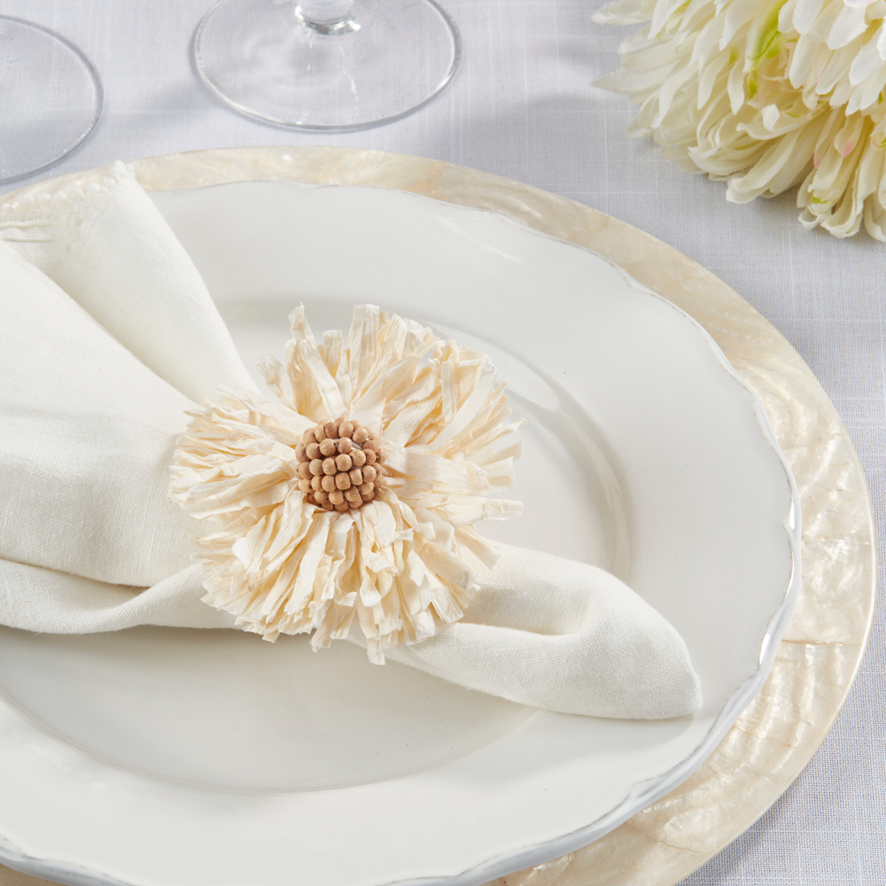 Ivory Raffia Flower Napkin Ring