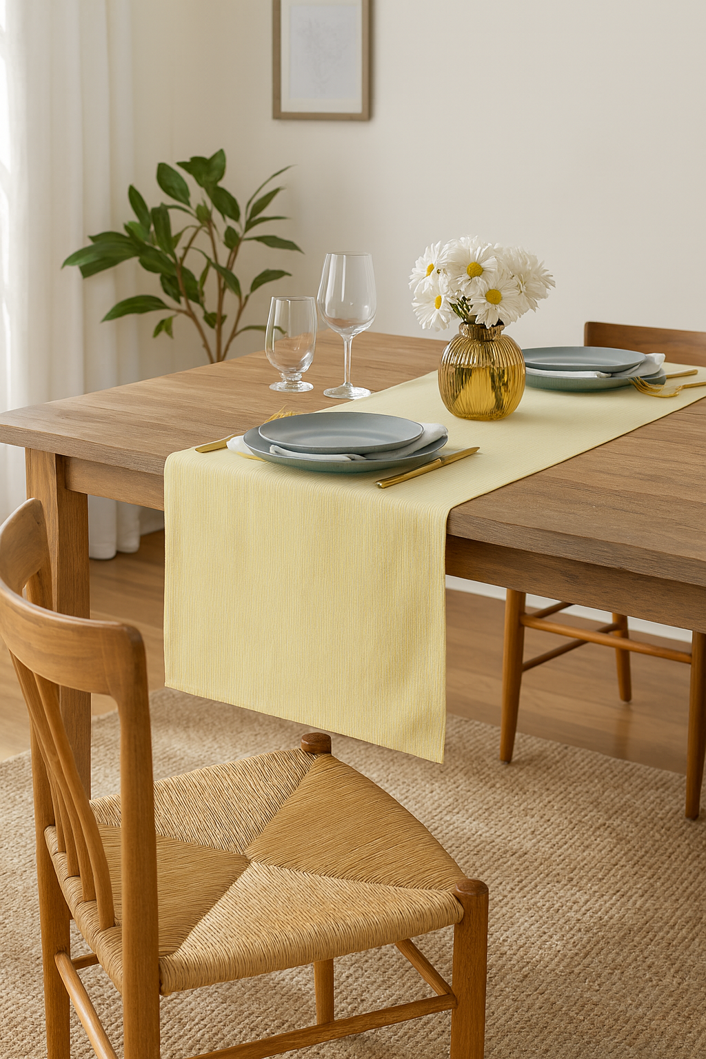 Soft Yellow Pinstripe Thin Cotton Table Runner