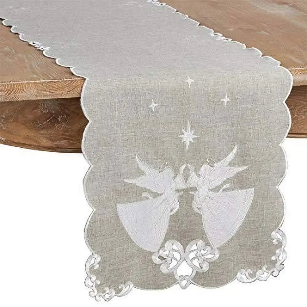 2618 - Grey Embroidered Angels 16"x72" Table Runner