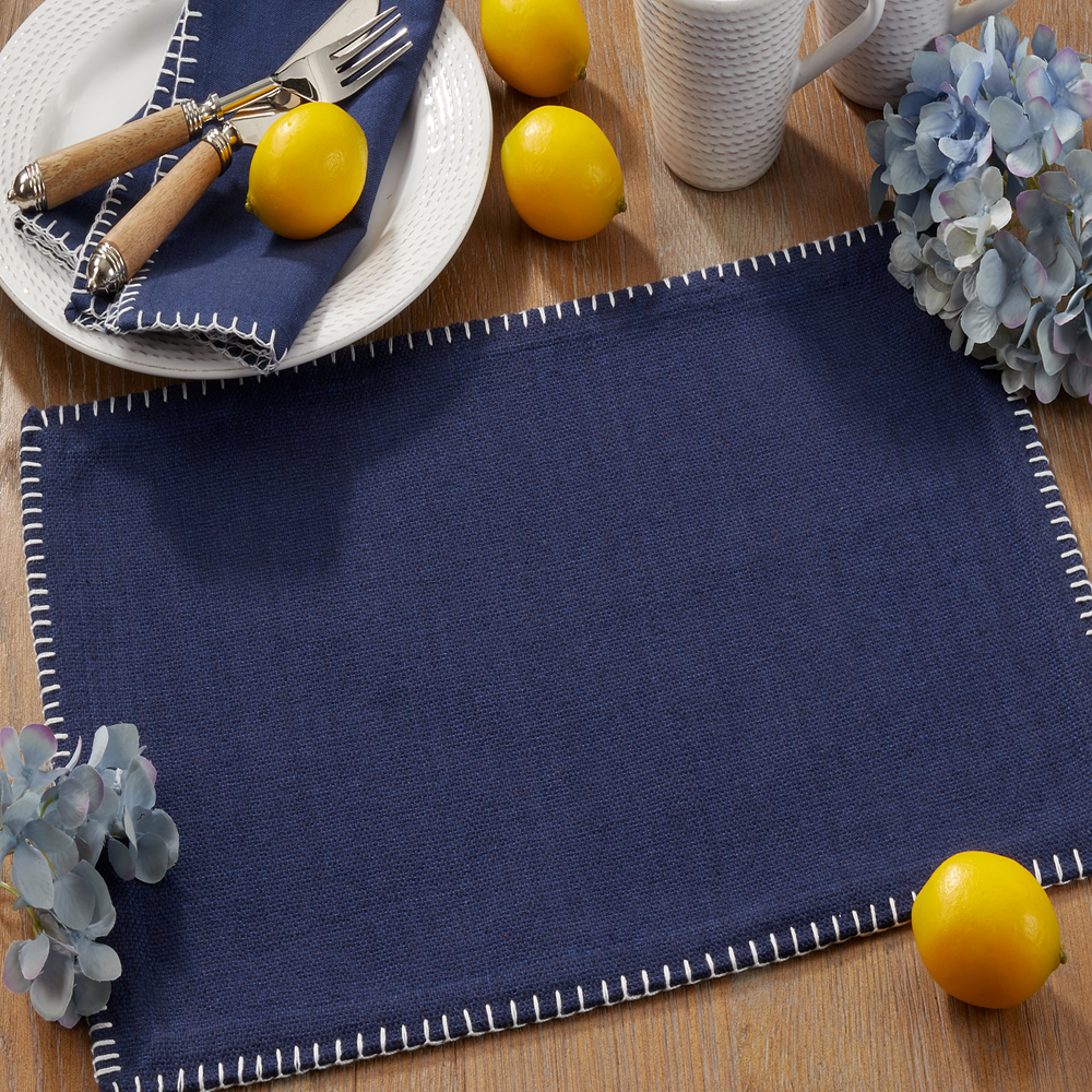 793 - Navy Blue Whip Stitched Cotton Placemat