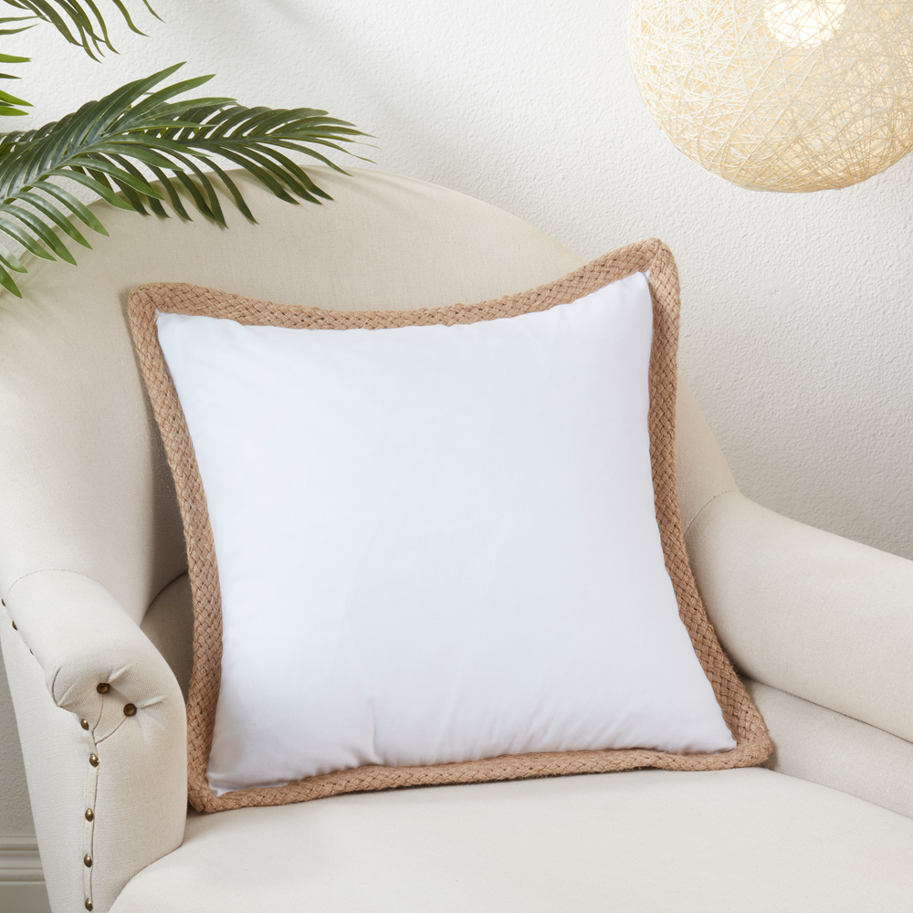 24137 - White Jute Braided Down Filled 20" Throw Pillow